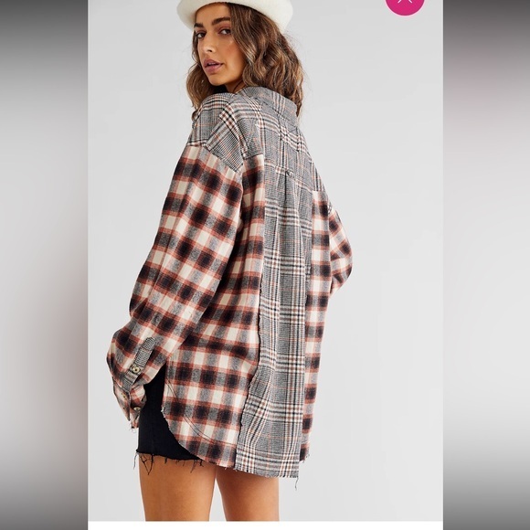 Free People Tops - We The Free Wild Fire Plaid Button-Down oversized  collard Shirt M